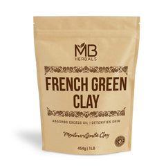 MB Herbals French Green Clay 1lb pack for natural face masks and gentle cleansing.