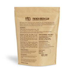 MB Herbals French Green Clay packaging highlights 100% pure clay for DIY facial masks