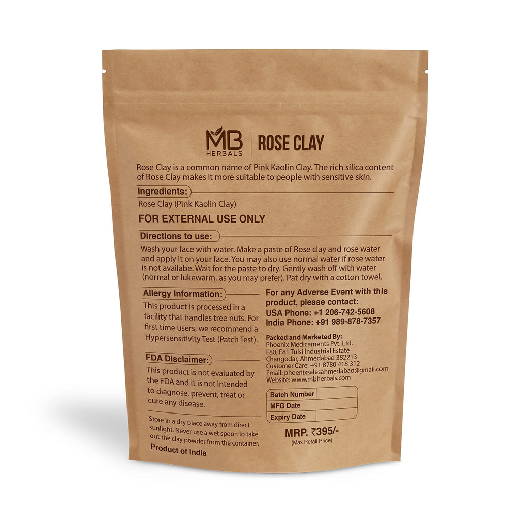 MB Herbals Rose Clay powder close-up highlighting pink kaolin for mild exfoliation