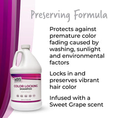 MBS bottle label emphasizes color protection while nourishing without stripping moisture