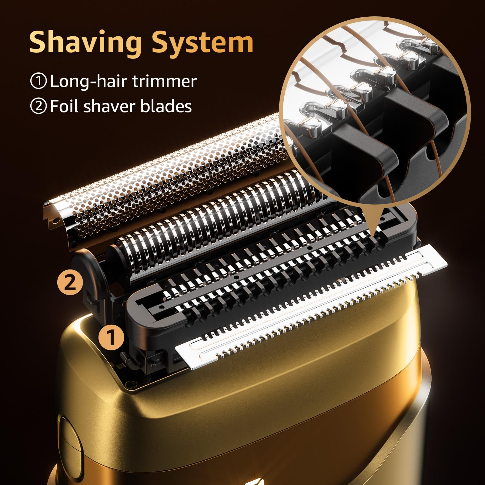 Mbzoey shaver head detail with precision blades and micro comb tech