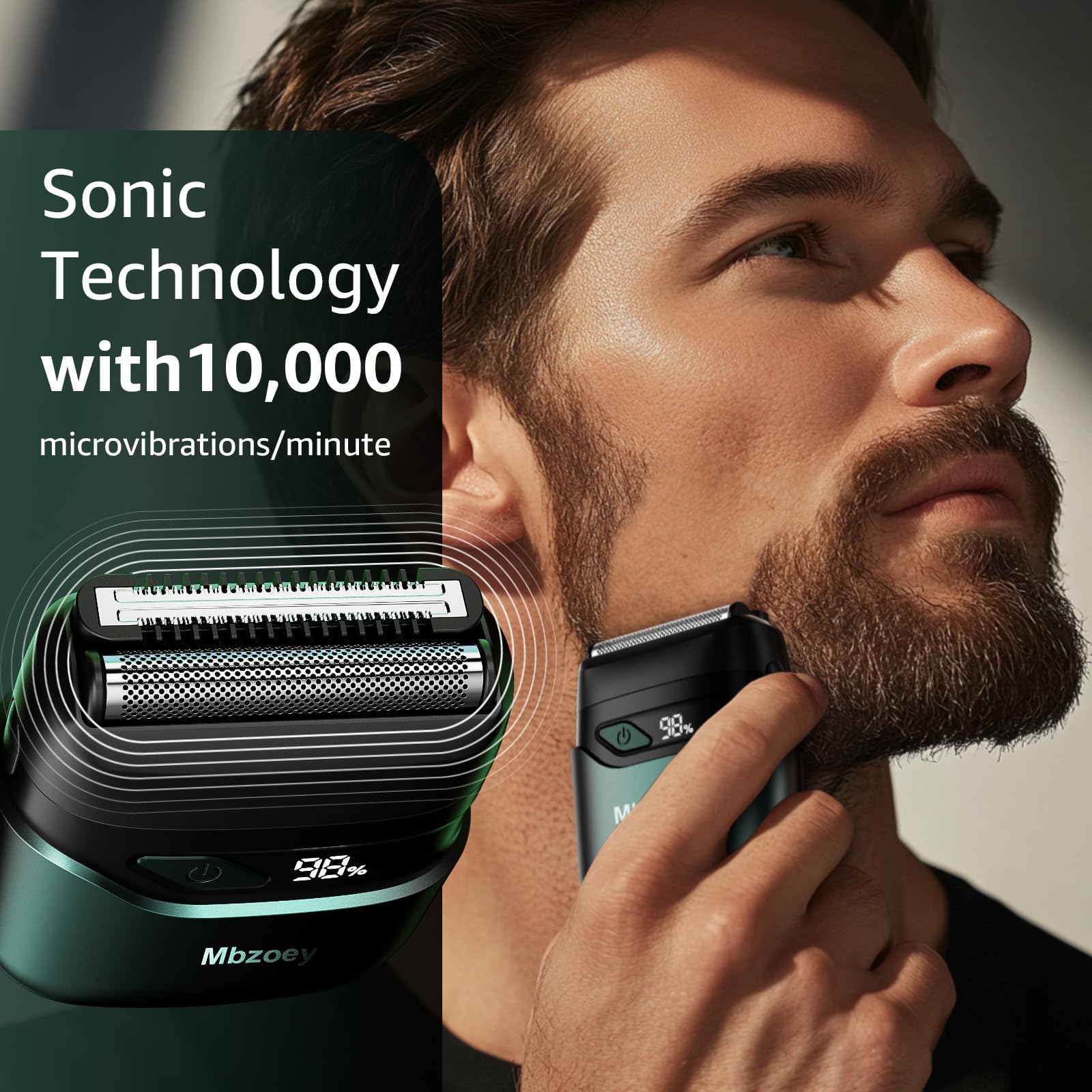 Mbzoey Emerald Green 3-in-1 trimmer head for beard shaping.