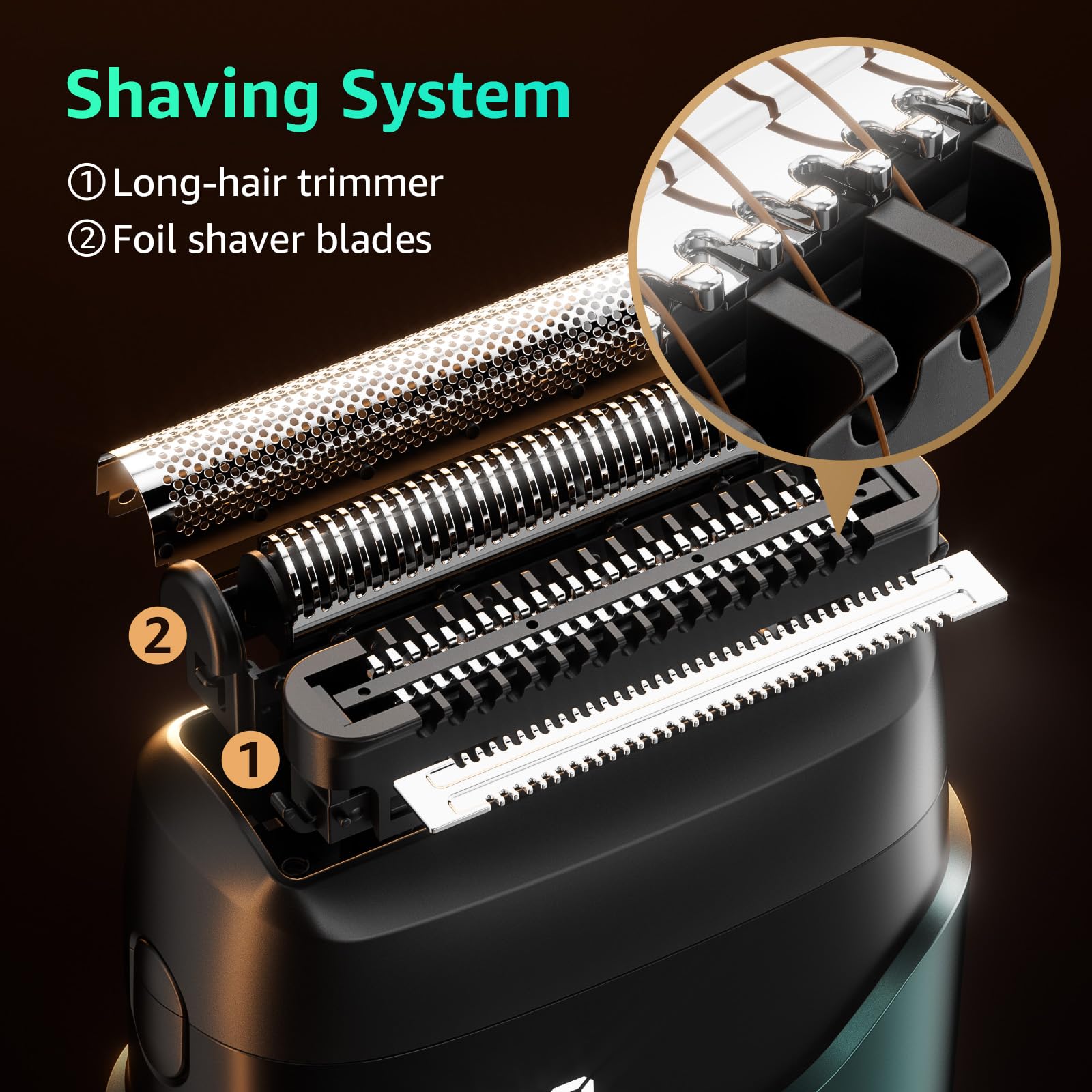 Mbzoey Emerald Green shaver blades close-up for precise beard trimming.
