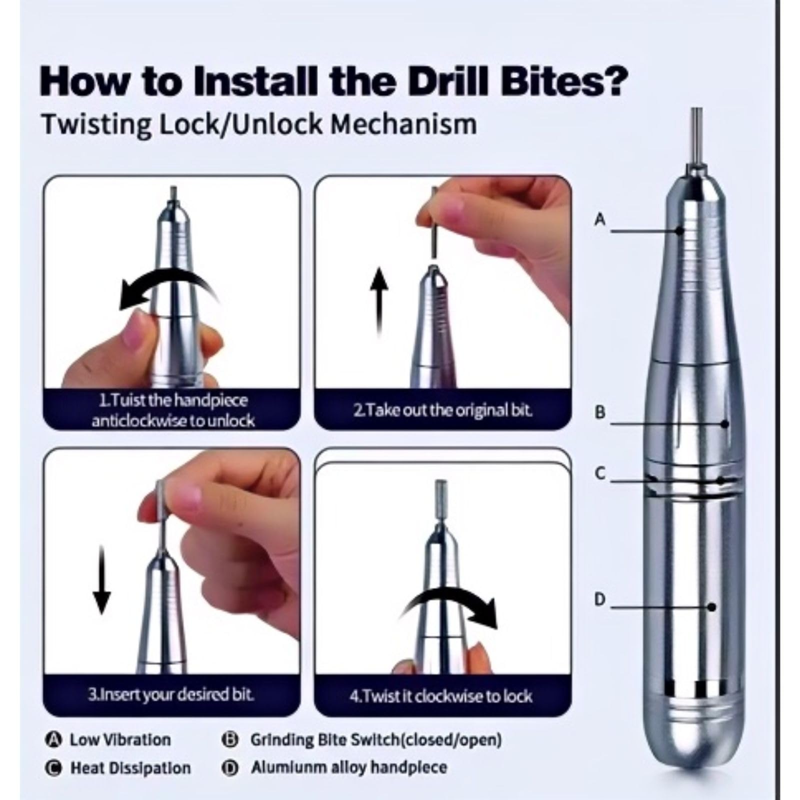 mcdhhemo entry-level nail drill chuck system supports quick bit changes