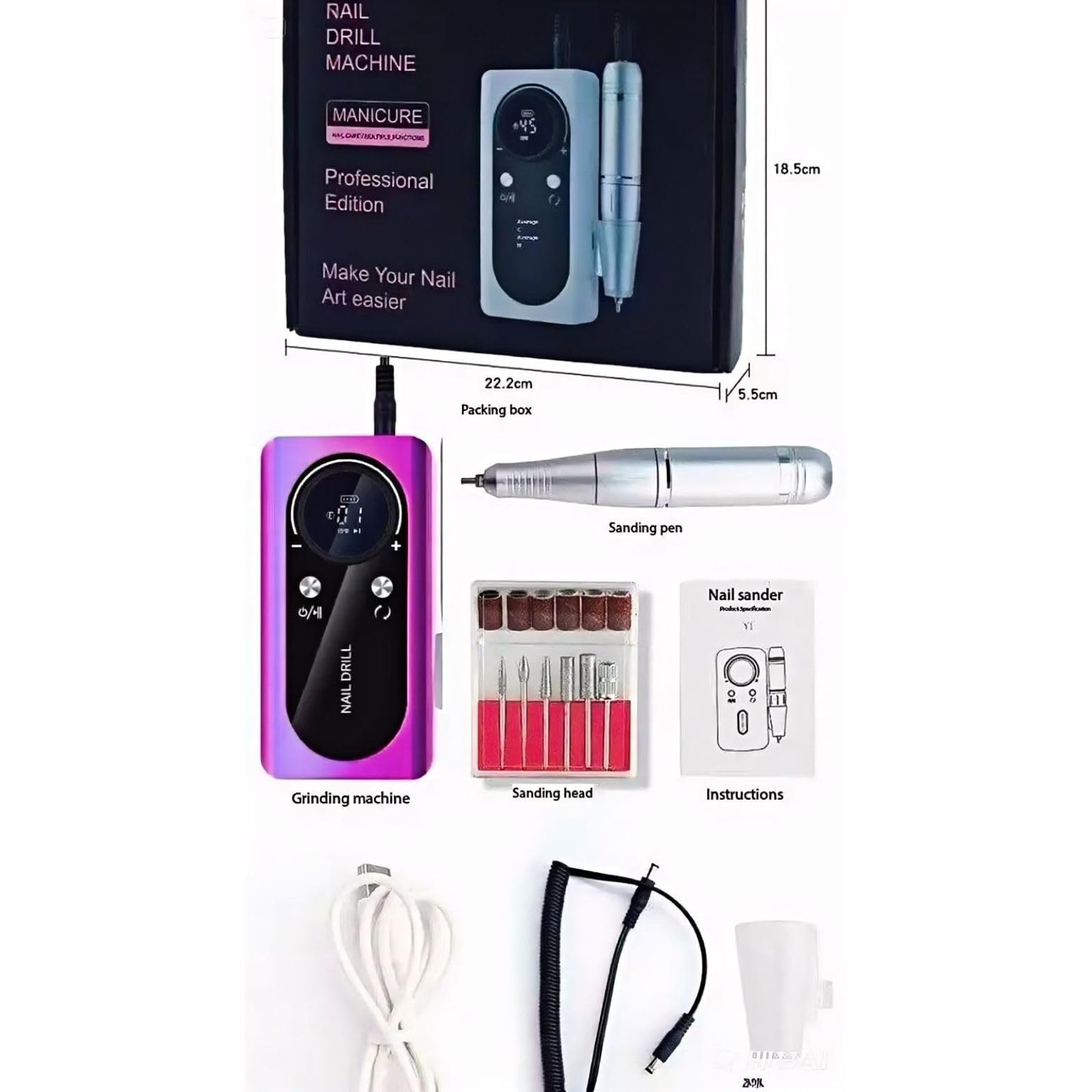 mcdhhemo entry-level nail drill in portable package for travel-ready use