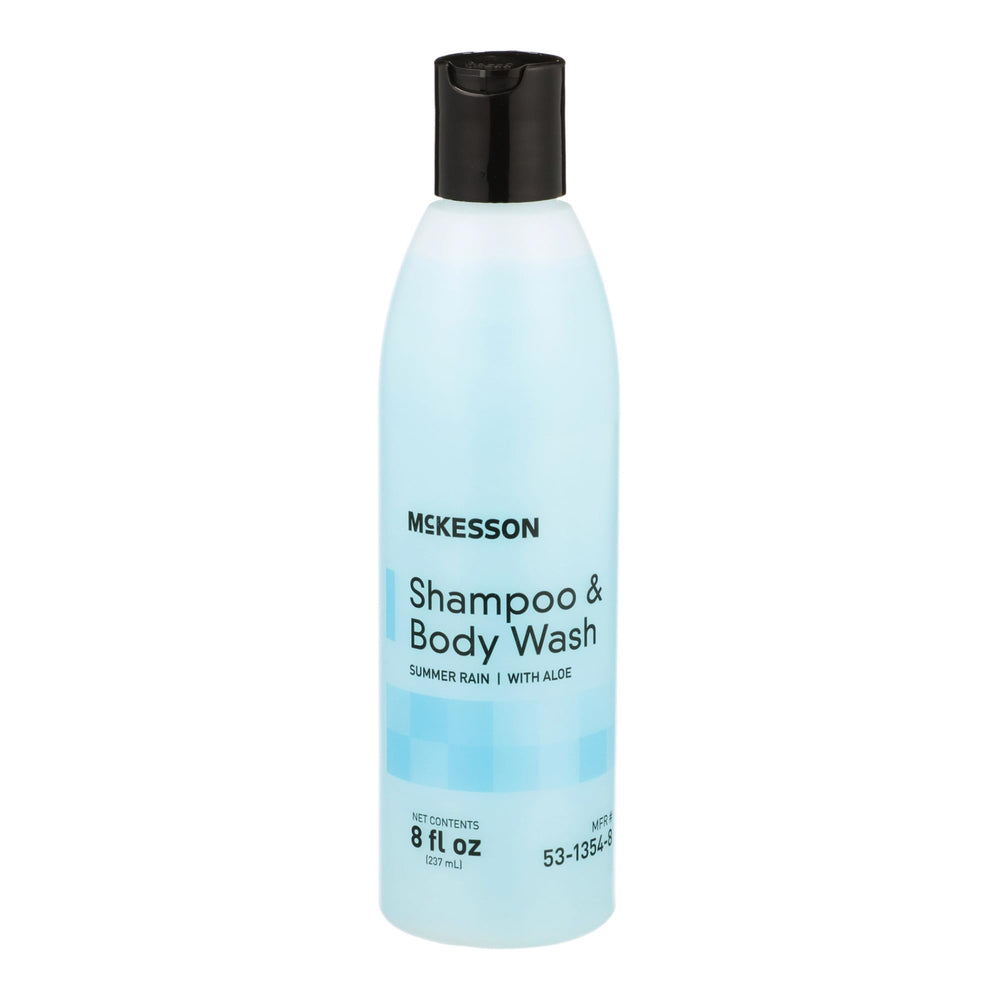 McKesson body wash and shampoo bottle front view for everyday 2-in-1 cleansing.