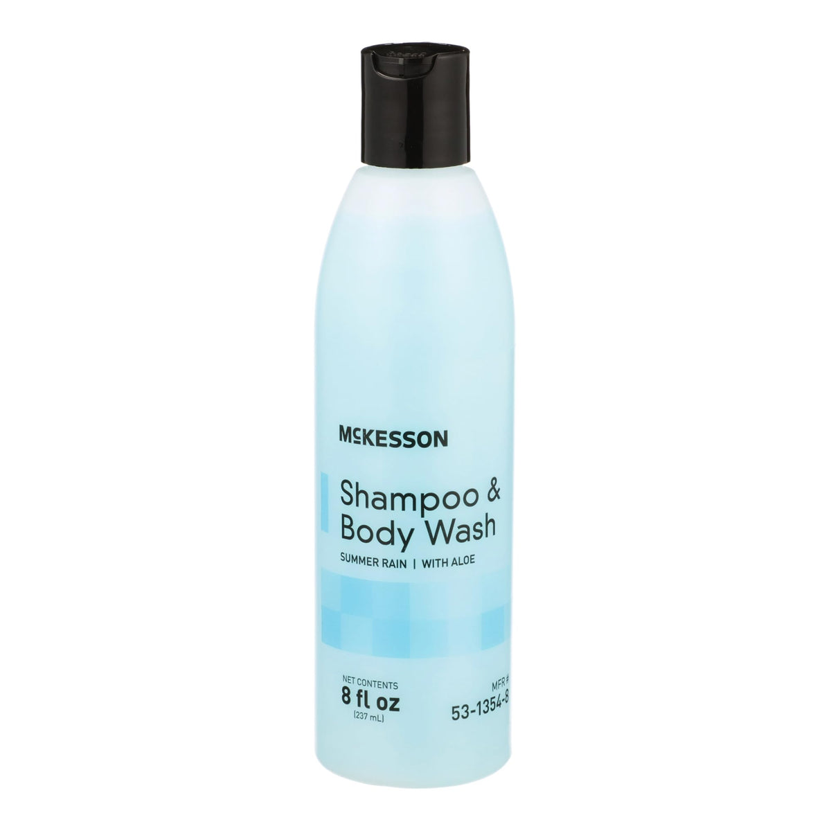 McKesson body wash and shampoo bottle front view for everyday 2-in-1 cleansing.