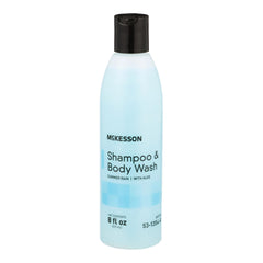 McKesson body wash and shampoo bottle front view for everyday 2-in-1 cleansing.