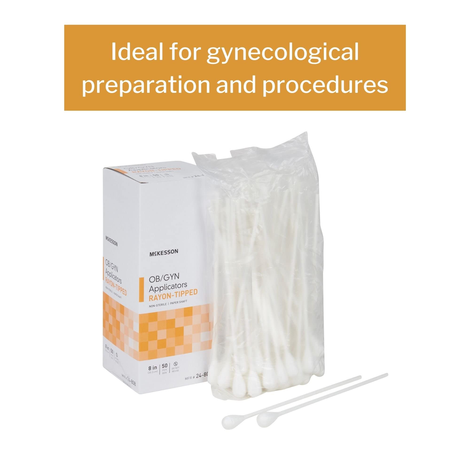 Non-sterile McKesson OB/GYN applicators ready for prep and cleaning tasks.