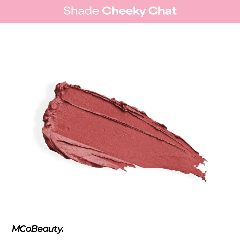 MCoBeauty Creme Matte Luxe Lipstick long-wear formula on lips with comfortable feel