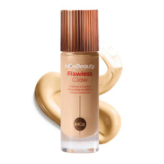 MCoBeauty Flawless Glow bottle close-up showing radiant finish