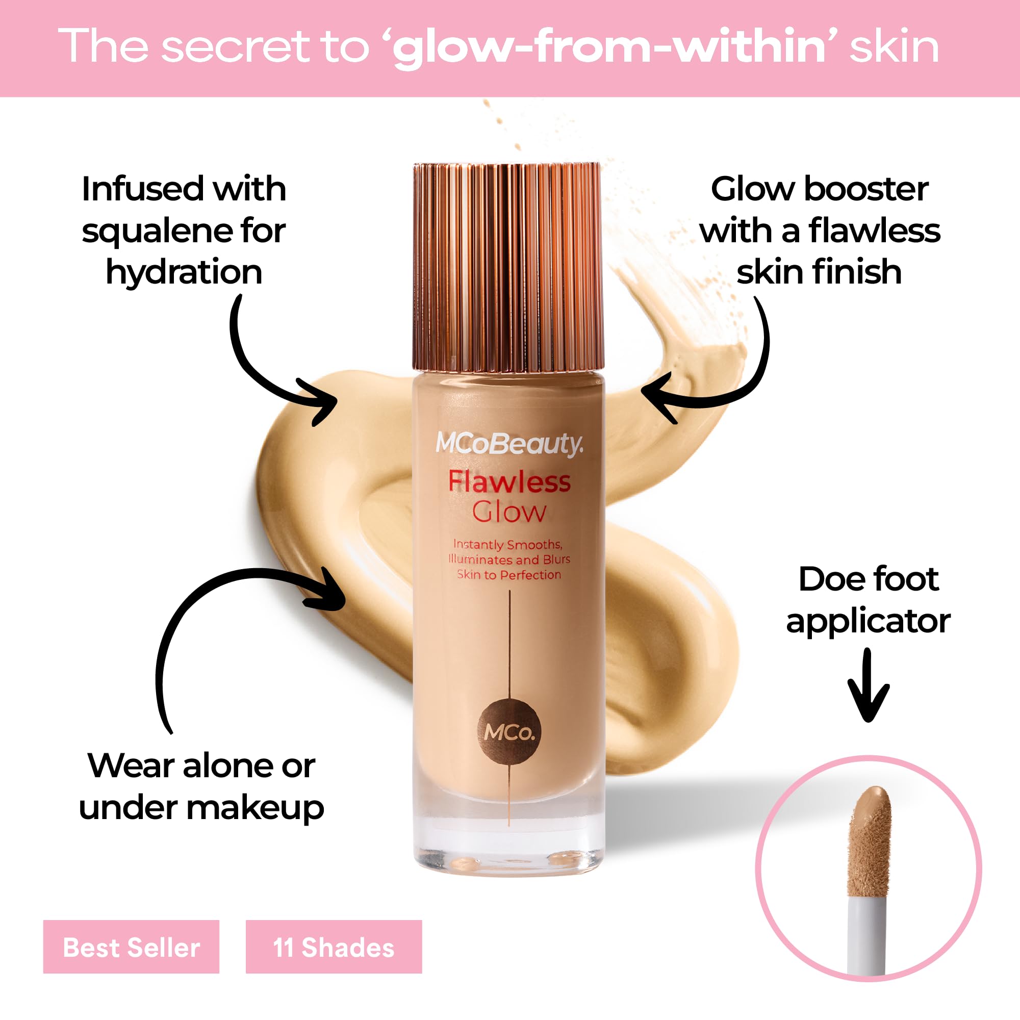 MCoBeauty Flawless Glow doe-foot applicator close-up for precise placement