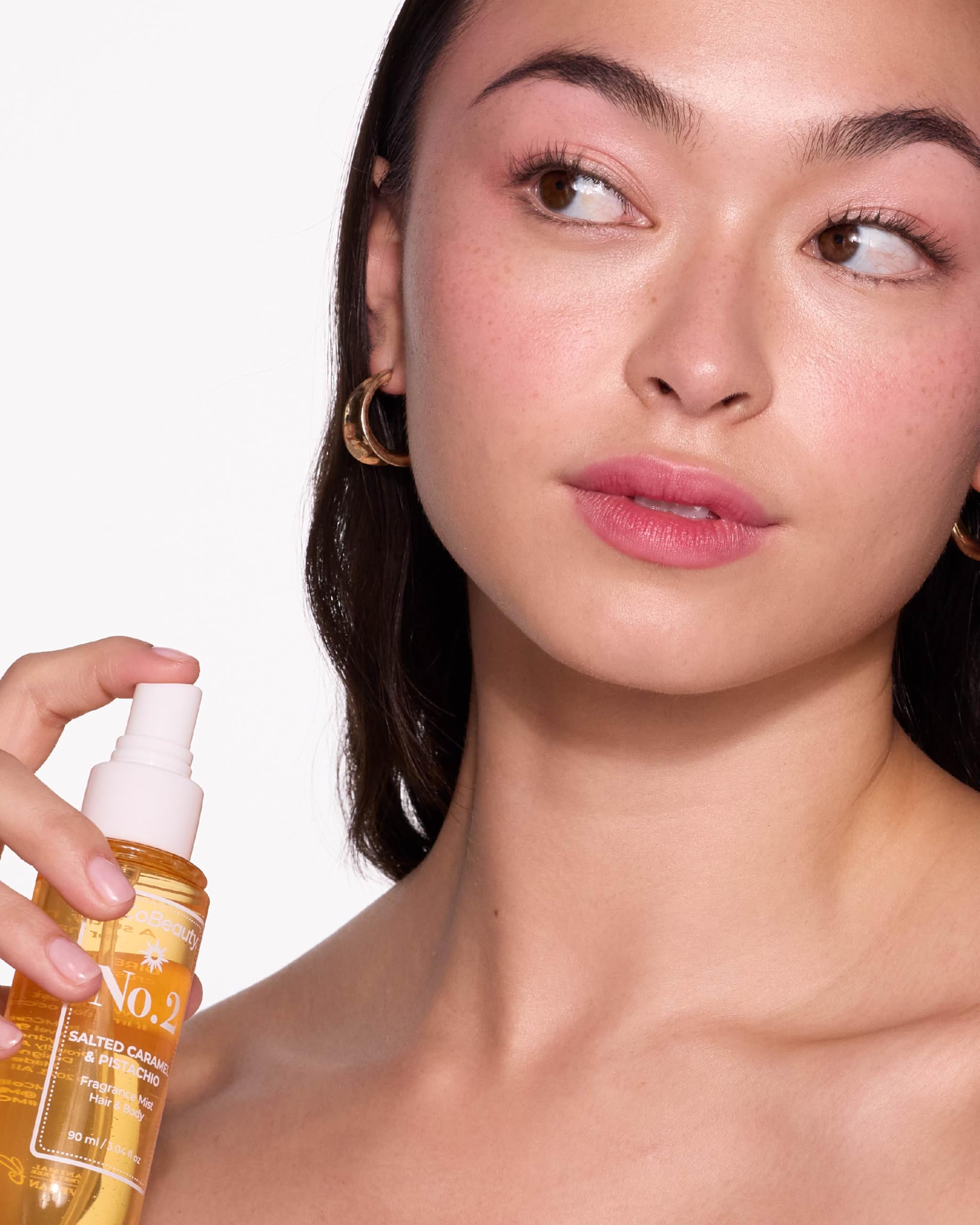 MCoBeauty Fragrance Mist No.2 soft-packaging on display for convenient on-the-go use