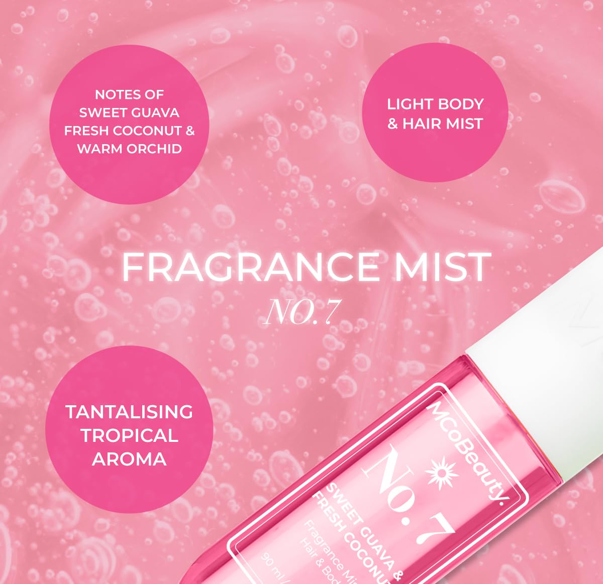 MCoBeauty Fragrance Mist No.7 hair-friendly spray ideal for quick refresh after styling.