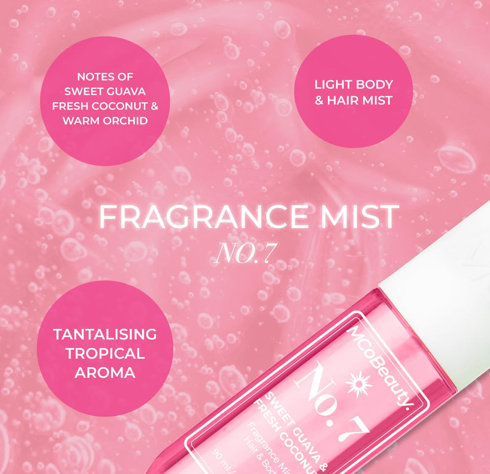 MCoBeauty Fragrance Mist No.7 hair-friendly spray ideal for quick refresh after styling.