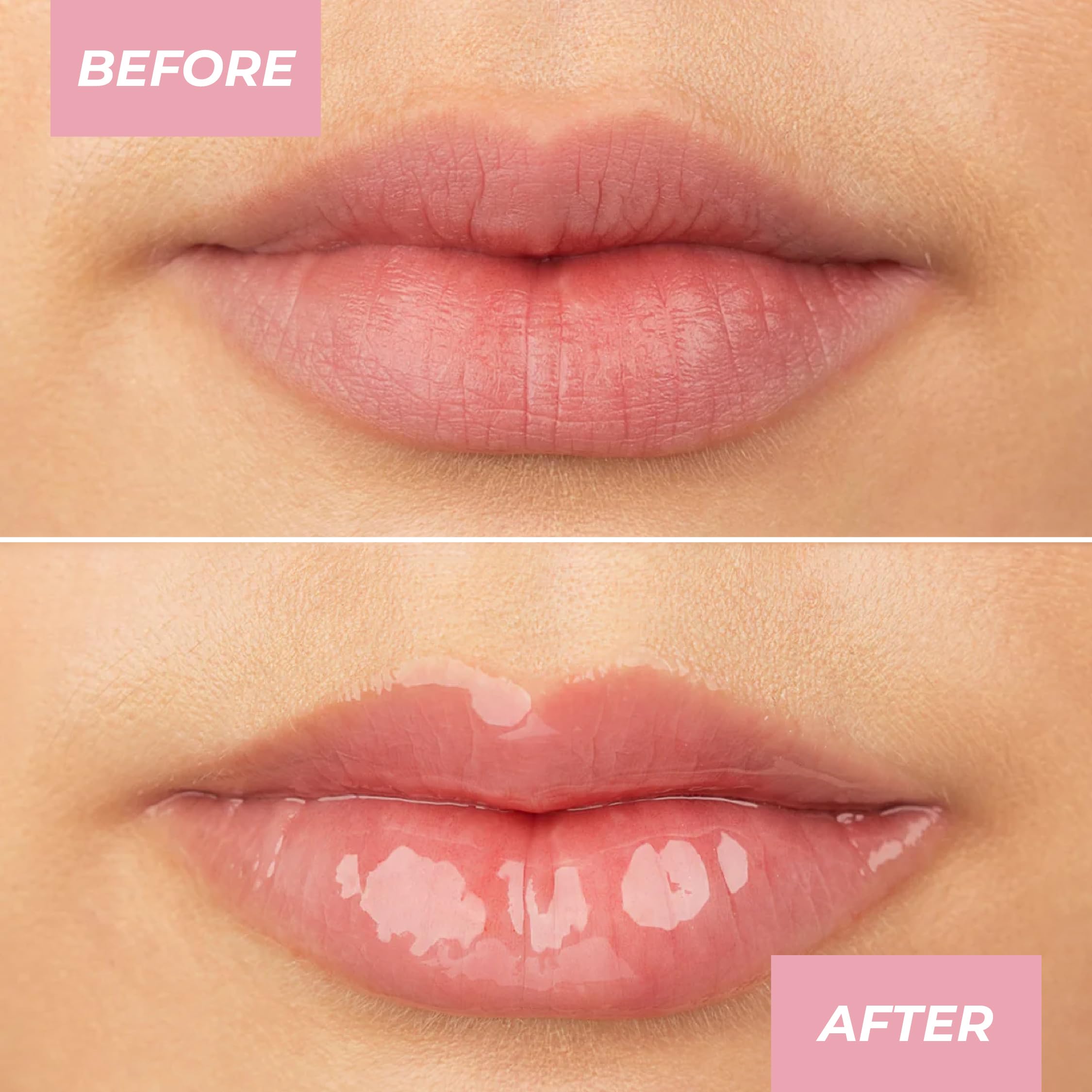 Lip oil worn over lipstick to add dimension and shine.