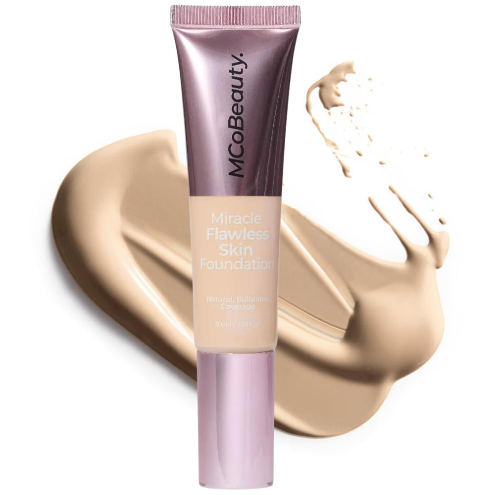 MCoBeauty Miracle Flawless Foundation Pure Ivory bottle with pump for even, dewy coverage