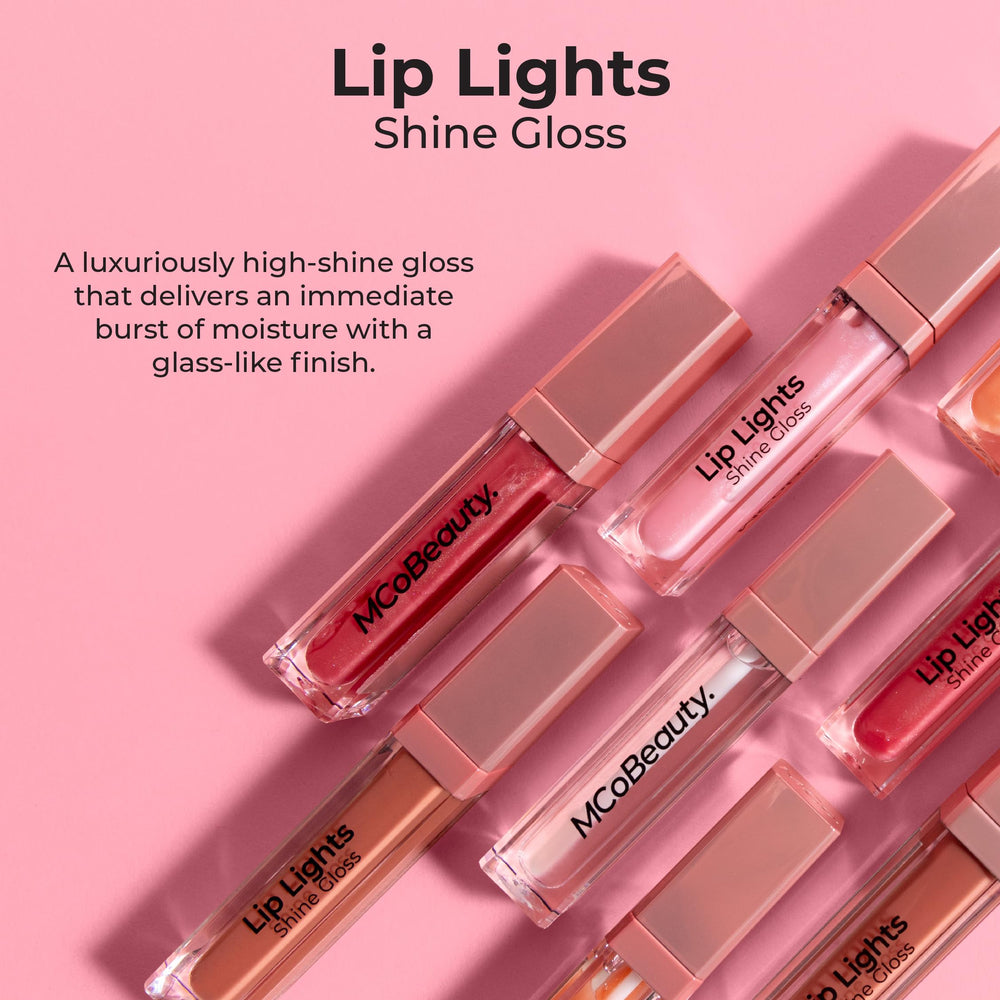 MCoBeauty Lip Lights Shine Gloss silky texture emphasizing light hydration.