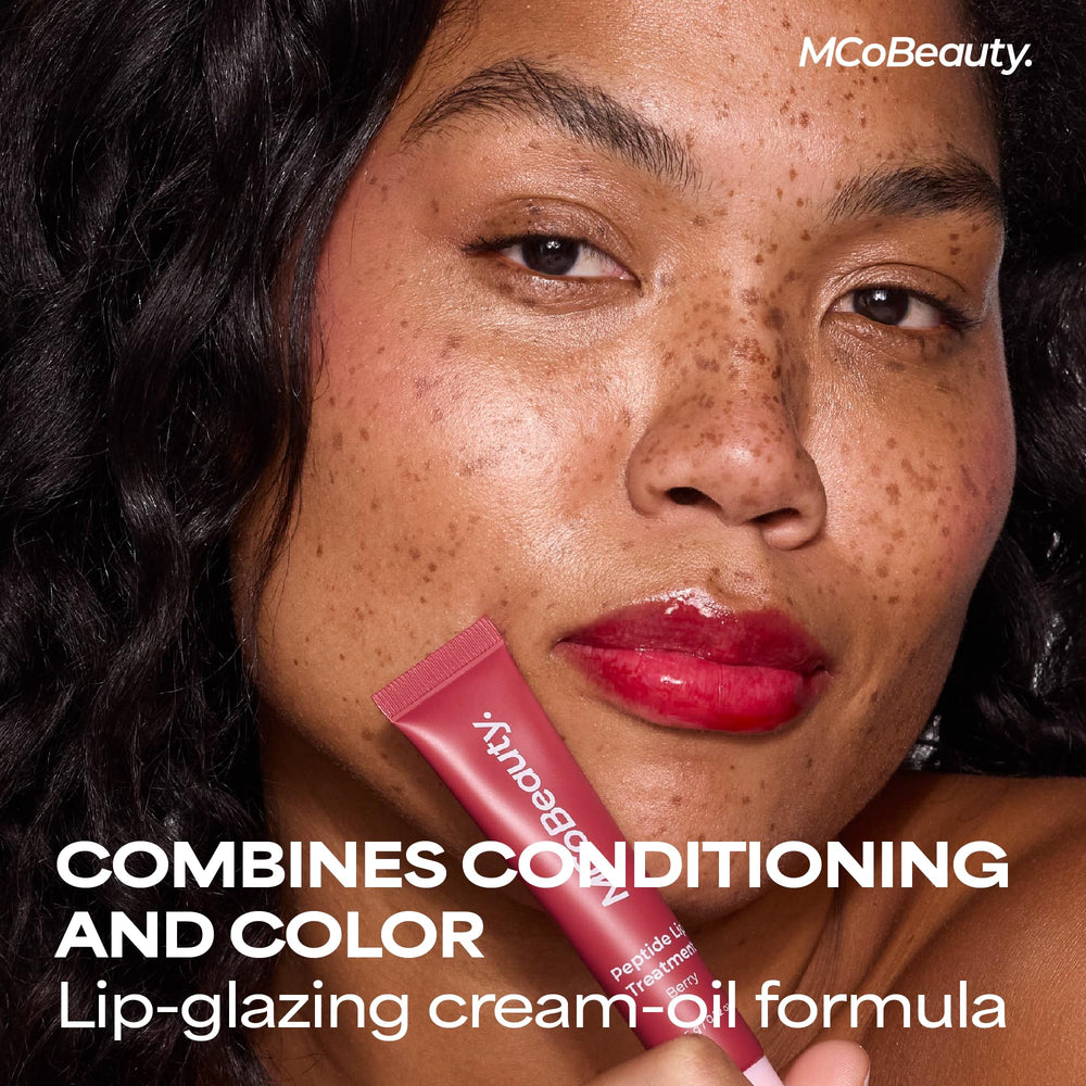 MCoBeauty Fairy Floss swatch on lips showing sheer pink gloss