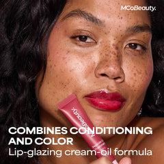 MCoBeauty Fairy Floss swatch on lips showing sheer pink gloss
