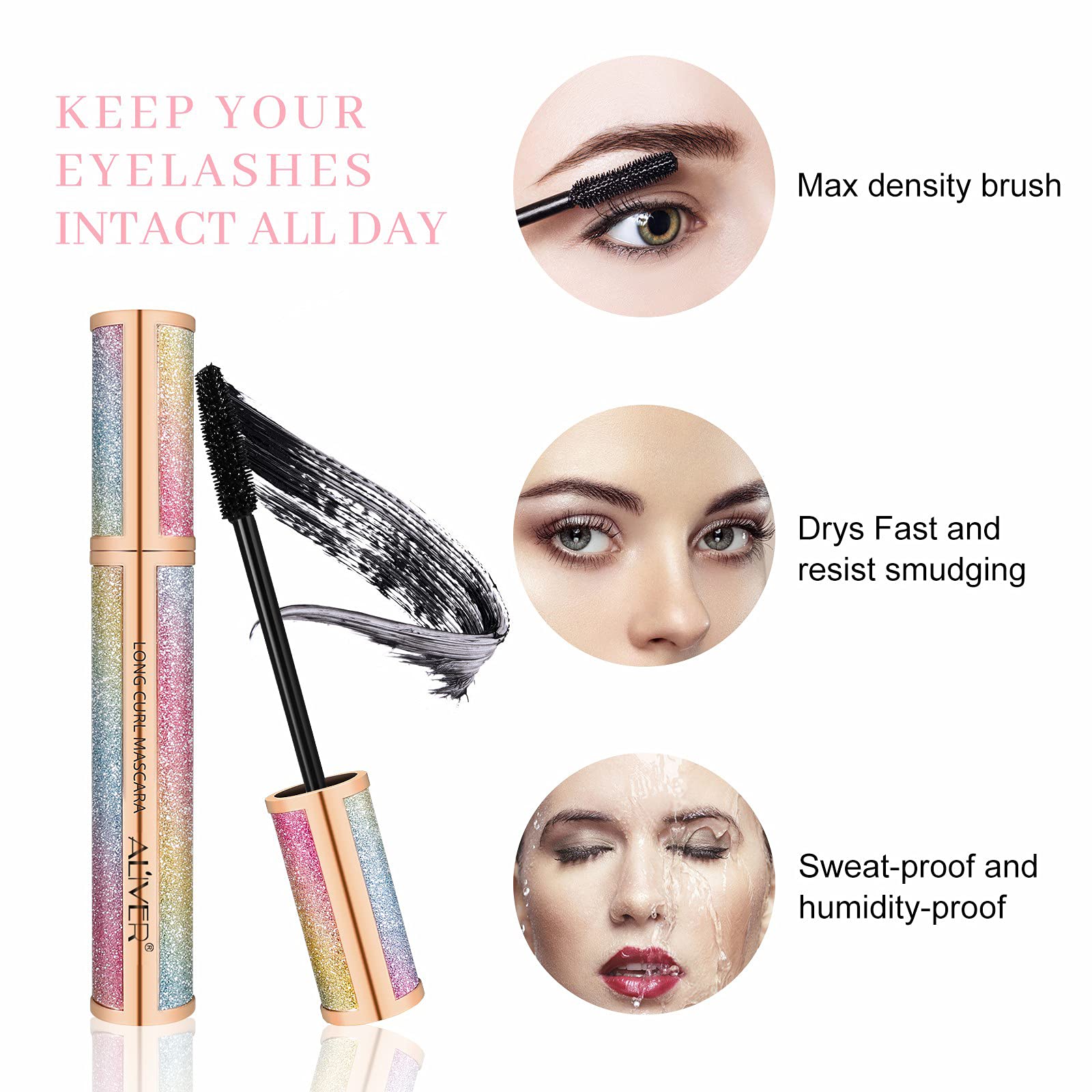 Mcukv mascara brush demonstrates ease of lifting and lengthening lashes.