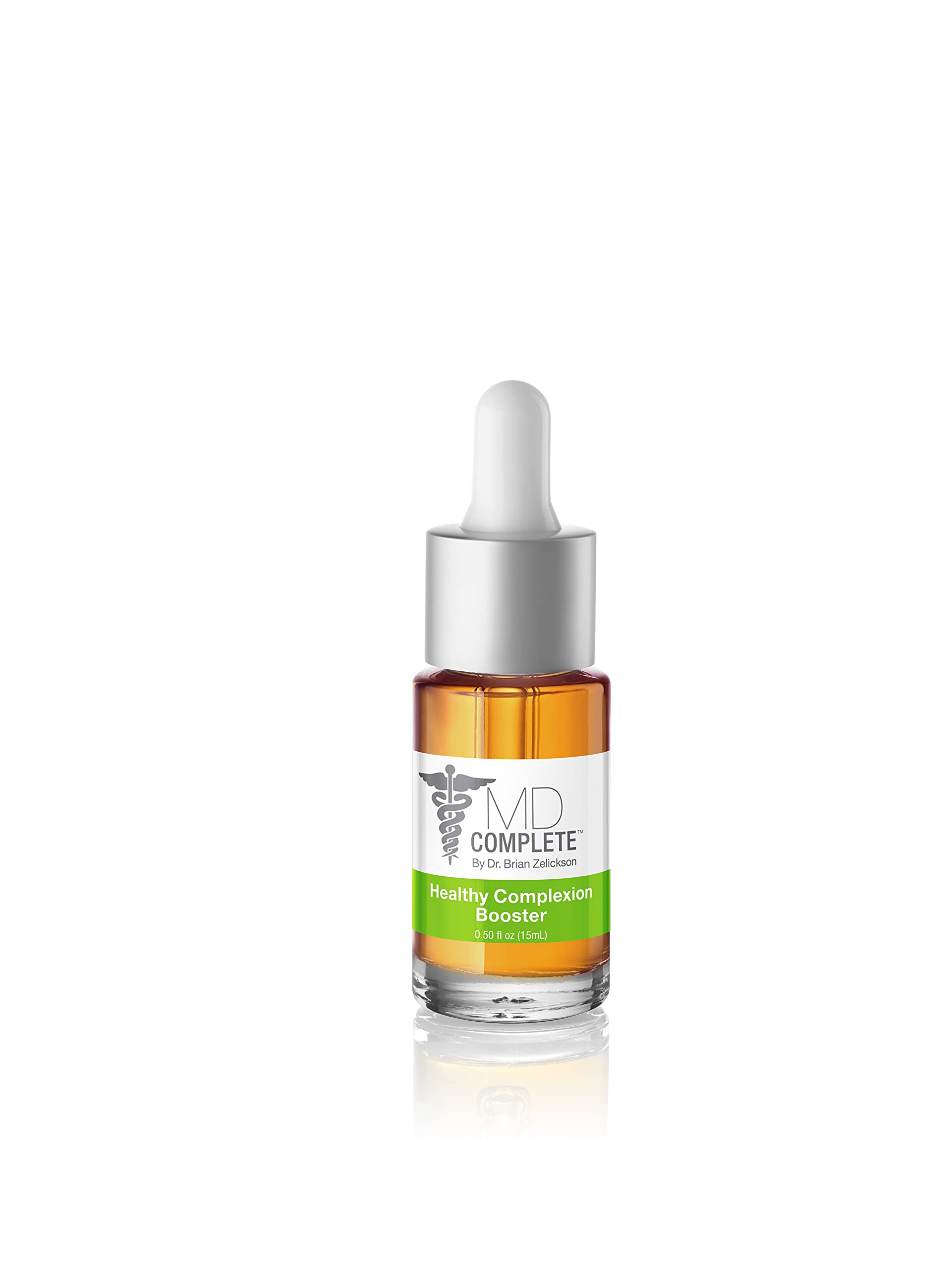 MD Complete Acne Clearing Complexion Booster Serum bottle promotes calm, even skin.
