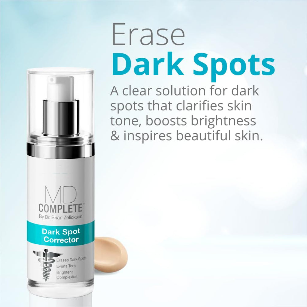 MD Complete Dark Spot Corrector before-after concept suggesting potential dark spot reduction over time