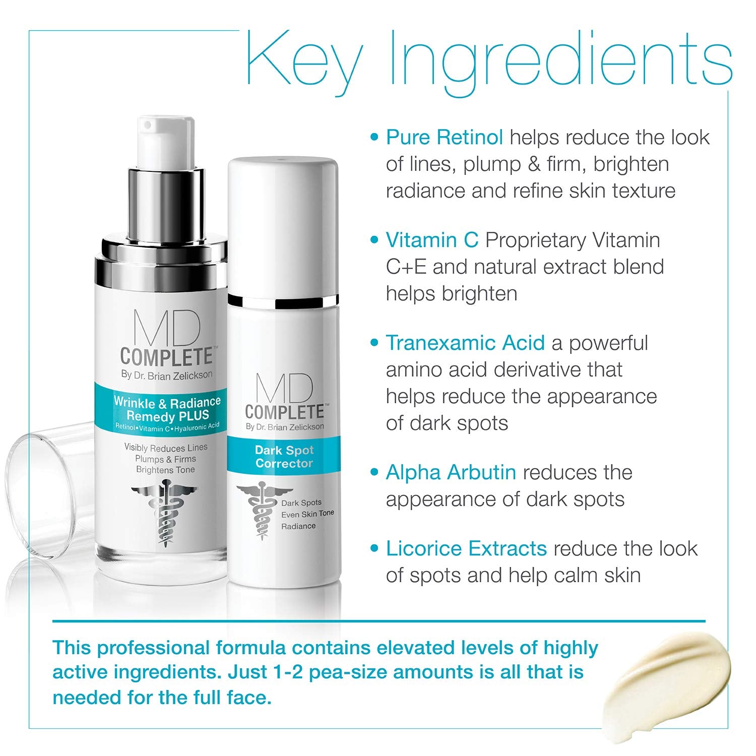 MD Complete Dark Spot Duo texture close-up shows creamy consistency for easy blending.