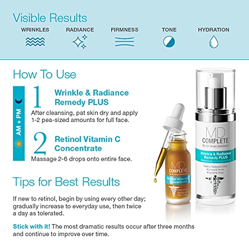 MD Complete Retinol Vitamin C Concentrate dropper closeup shows potency