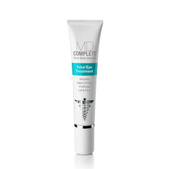 MD Complete Total Eye Treatment bottle closeup highlighting hydrating peptide formula