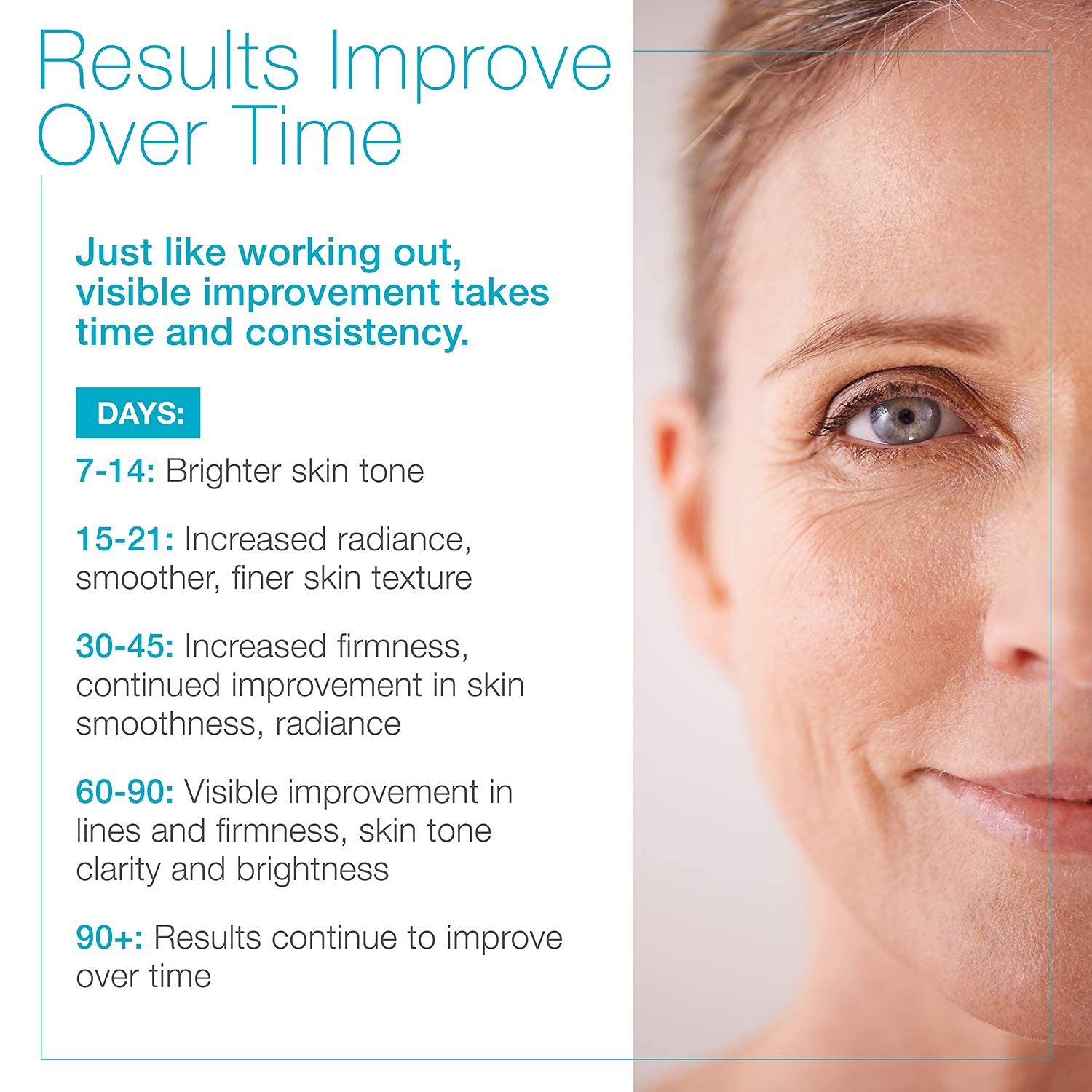 MD Complete Total Eye Treatment ingredients list emphasizing peptides, vitamins C & E, hyaluronic acid