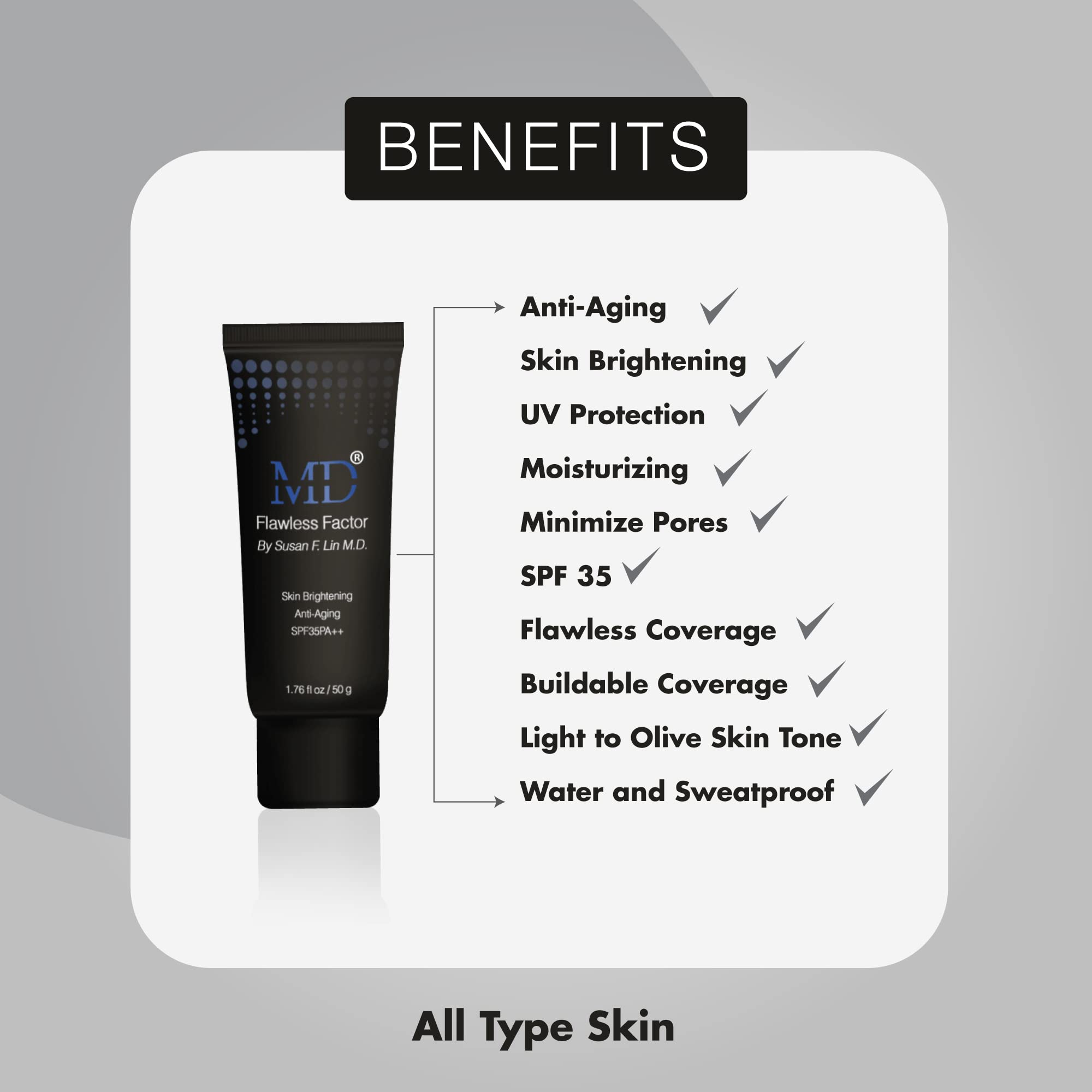 MD Flawless Factor BB Cream SPF 35 label emphasizes protection.