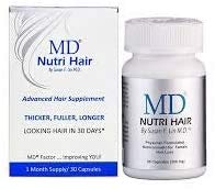 MD Nutri Hair bottle label highlighting biotin-based formula for hair health
