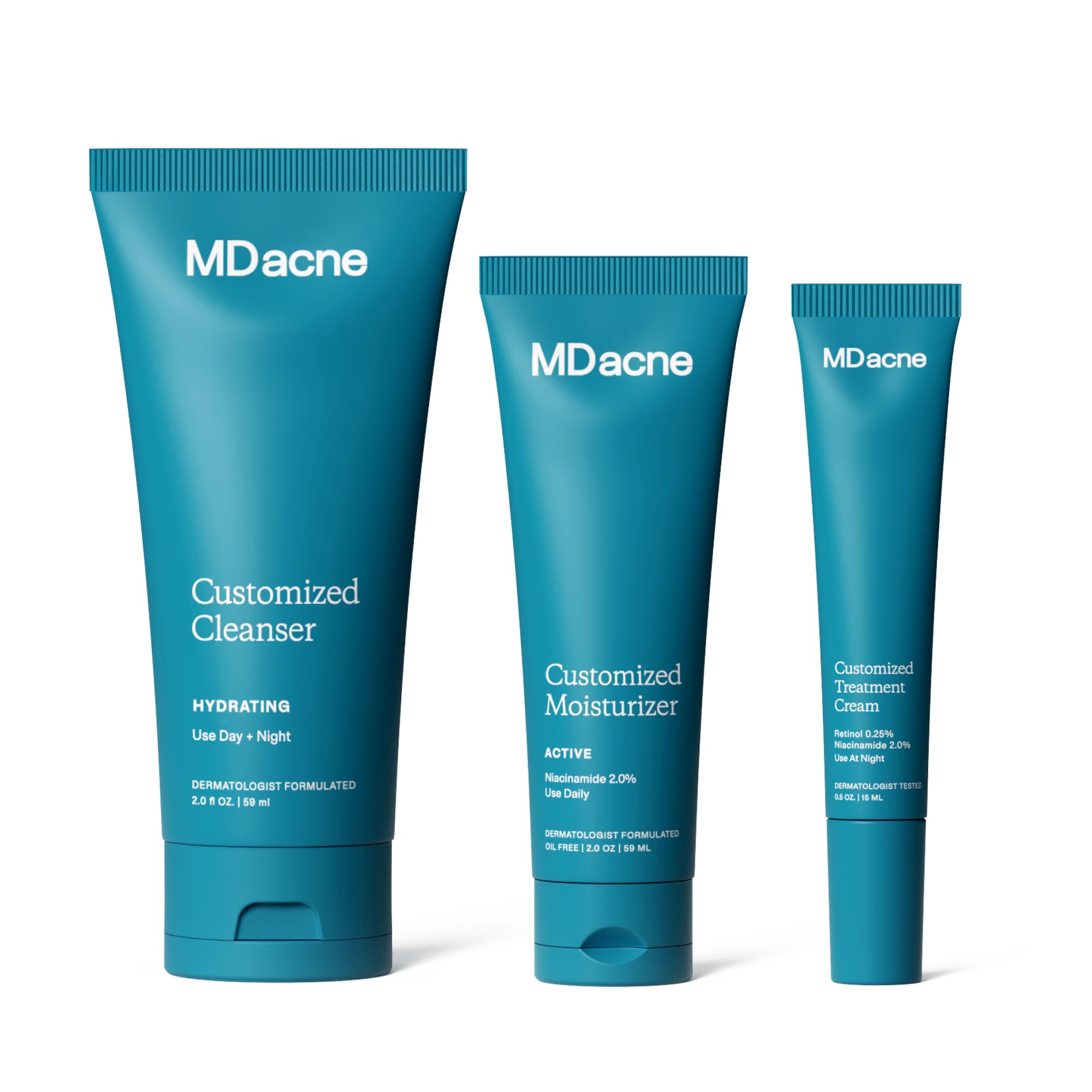 MDacne 3-step retinol kit bottle closeup for daily acne support.
