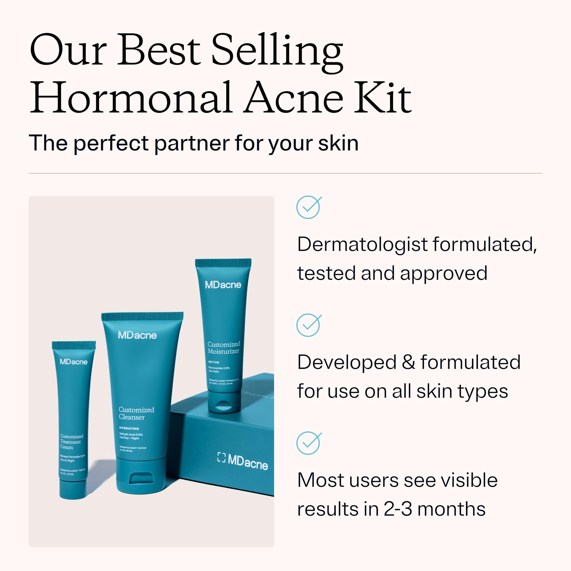 MDacne retinol cream bottle closeup targets blemishes and smoother skin.