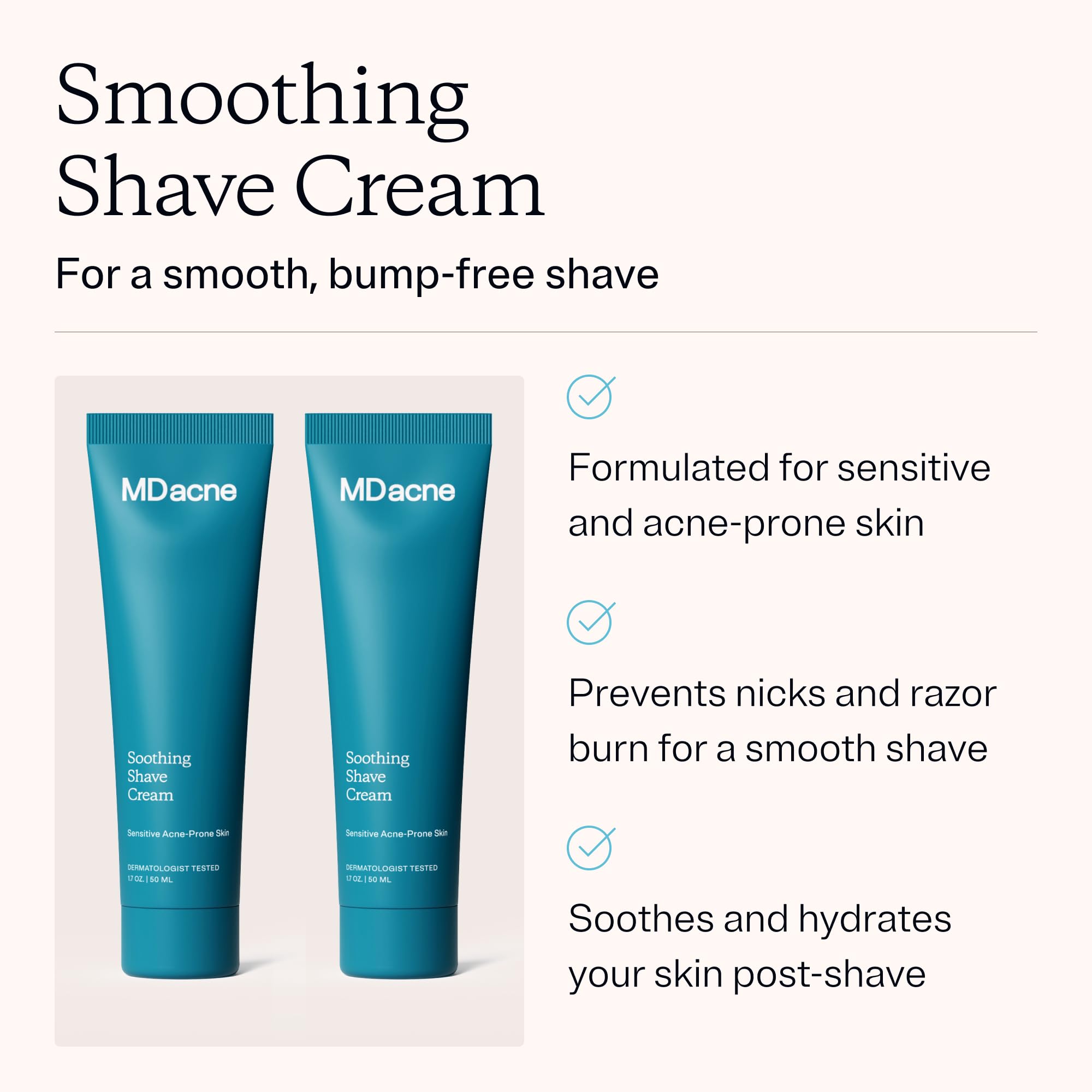 MDacne Shaving Cream application swirl showing smooth glide for sensitive skin.