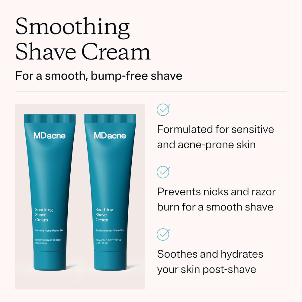 MDacne Shaving Cream application swirl showing smooth glide for sensitive skin.