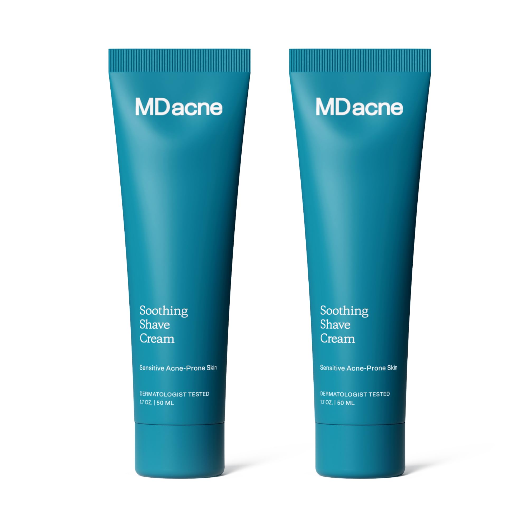MDacne Shaving Cream bottle in a two-pack, convenient at-home care.