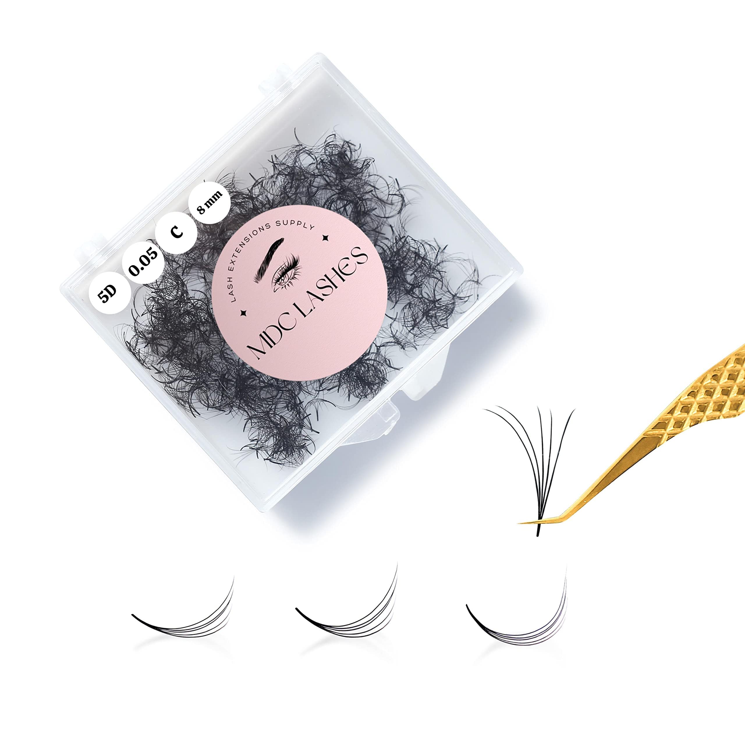 MDC LASHES 500 Promades fans packaging shows organized volume lashes for fast sets.