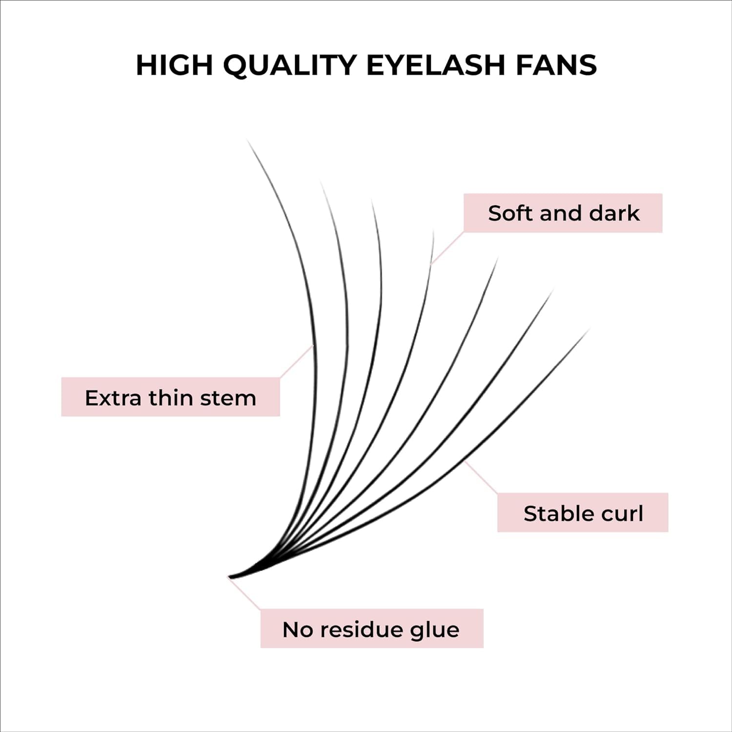 MDC Lashes premade fans in 5D-16D, ideal for versatile looks.