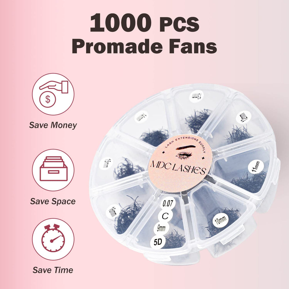 MDC LASHES Promade fans short stem 0.07 for steady placement.