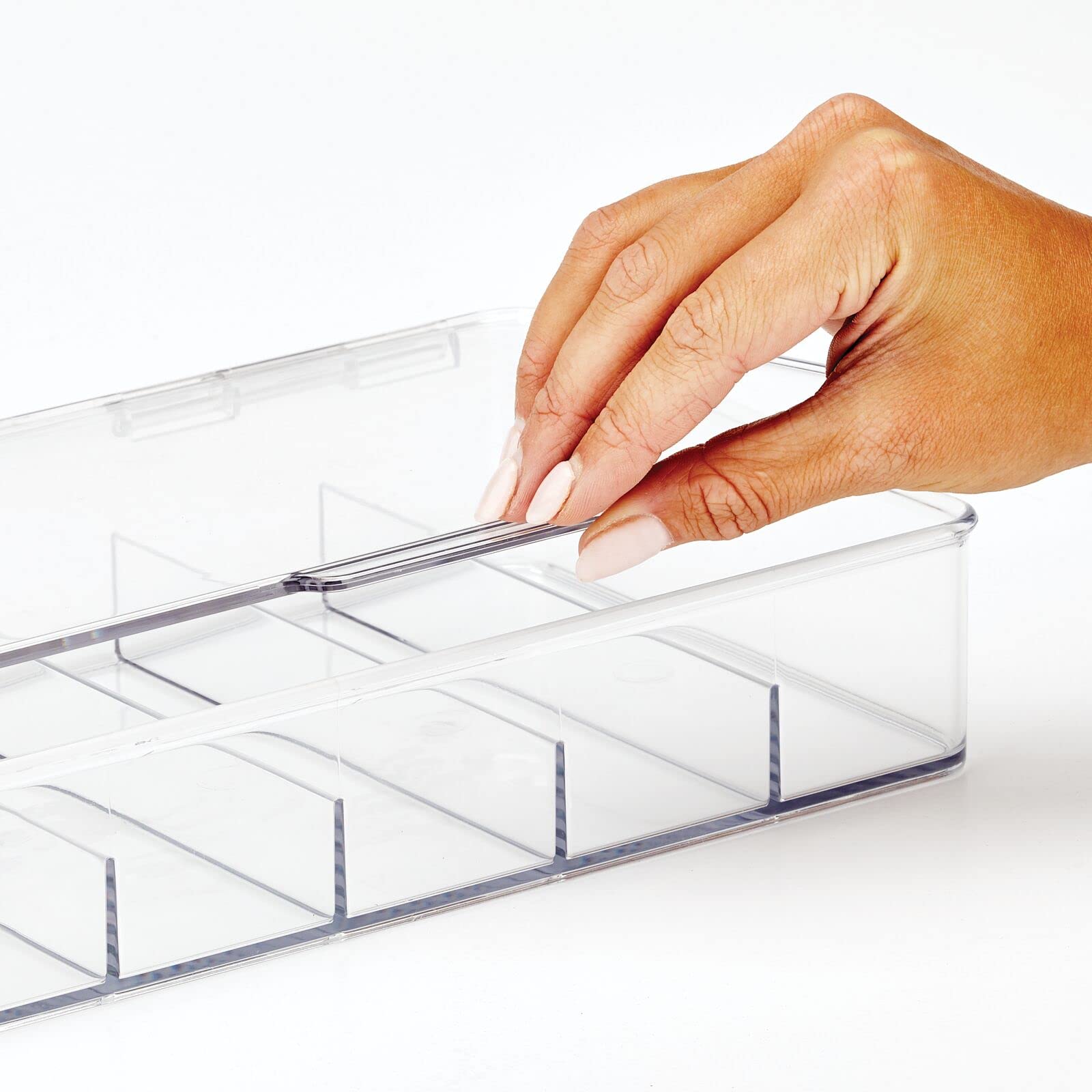 mdesign Hair accessory organizer with five sections fits compact vanities and countertops.