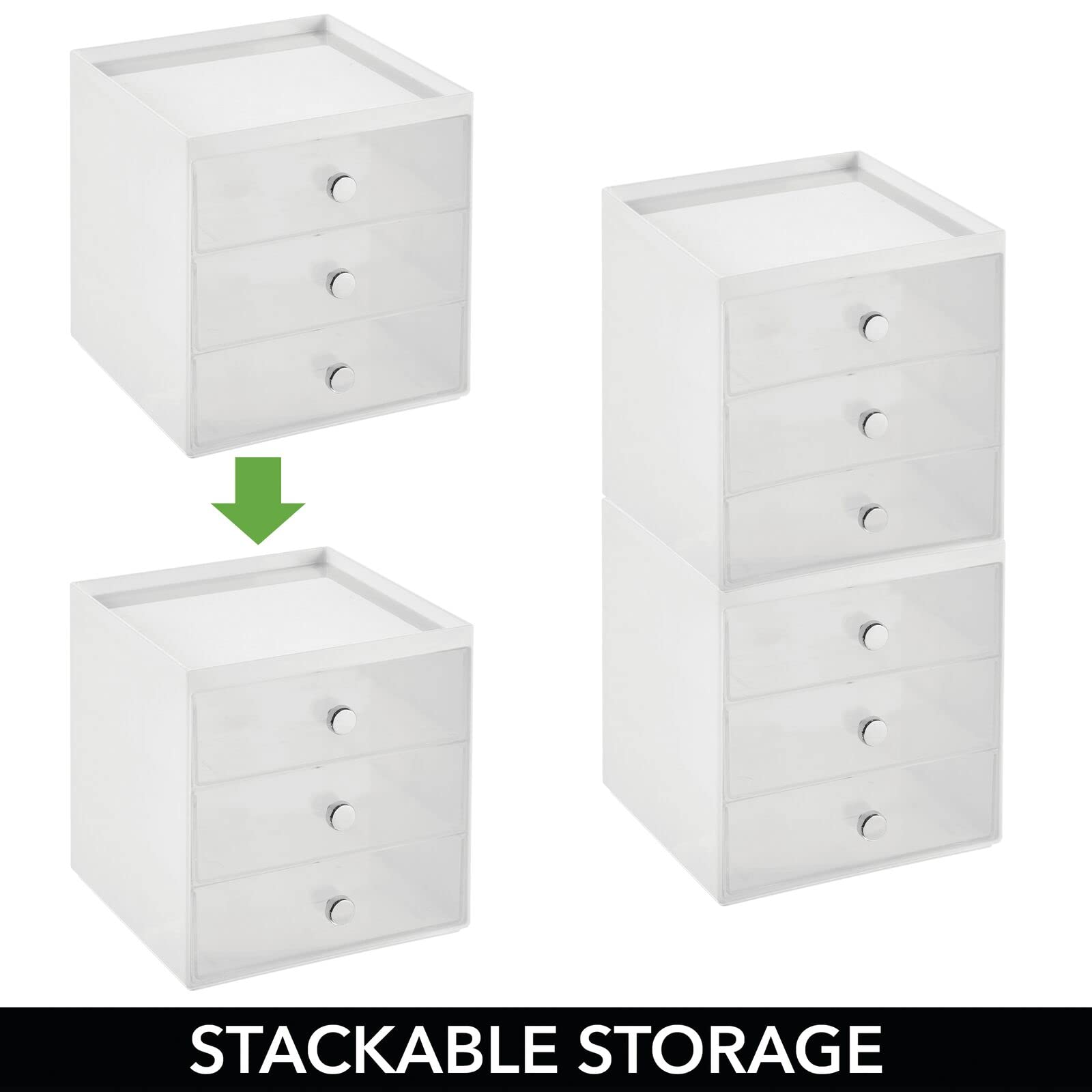 mDesign space-saving stackable design fits into small bathrooms and dorm rooms