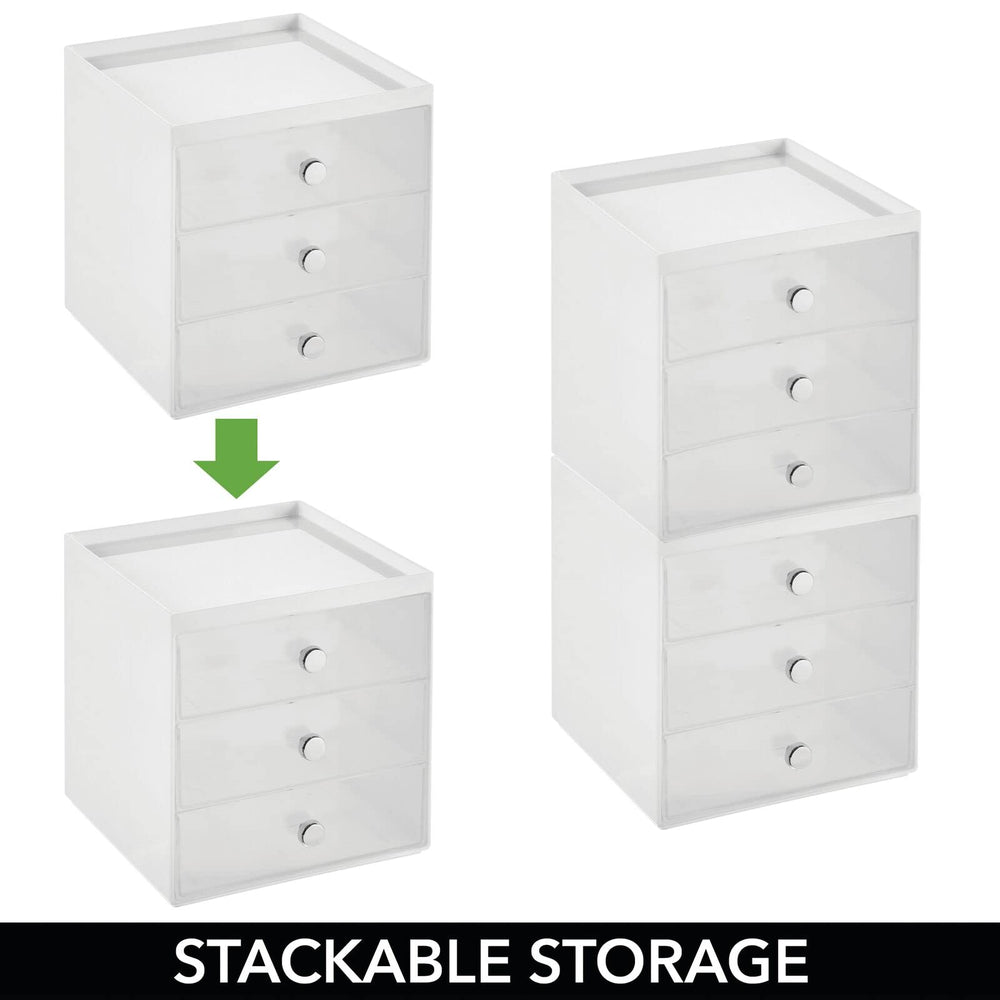 mDesign space-saving stackable design fits into small bathrooms and dorm rooms