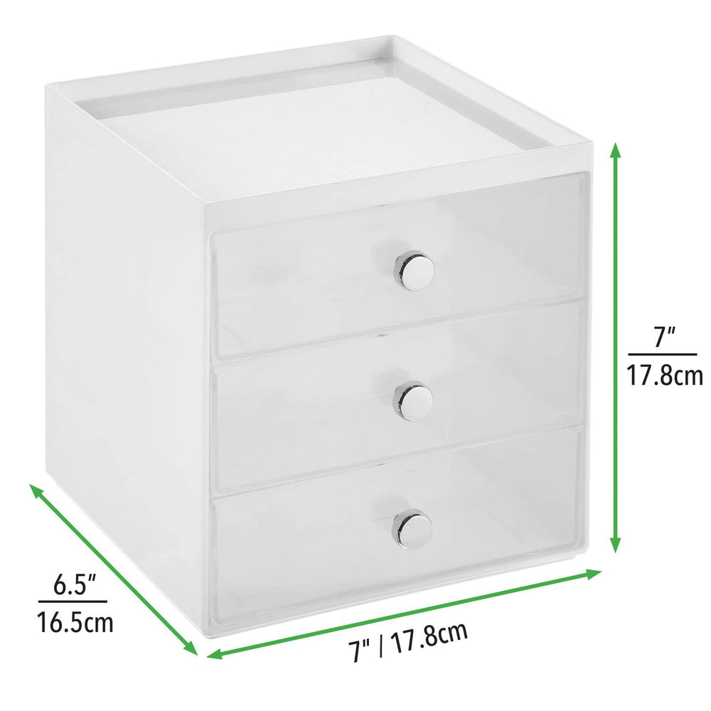 mDesign vanity storage cube viewed from above showing clear drawers for easy visibility