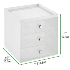 mDesign vanity storage cube viewed from above showing clear drawers for easy visibility
