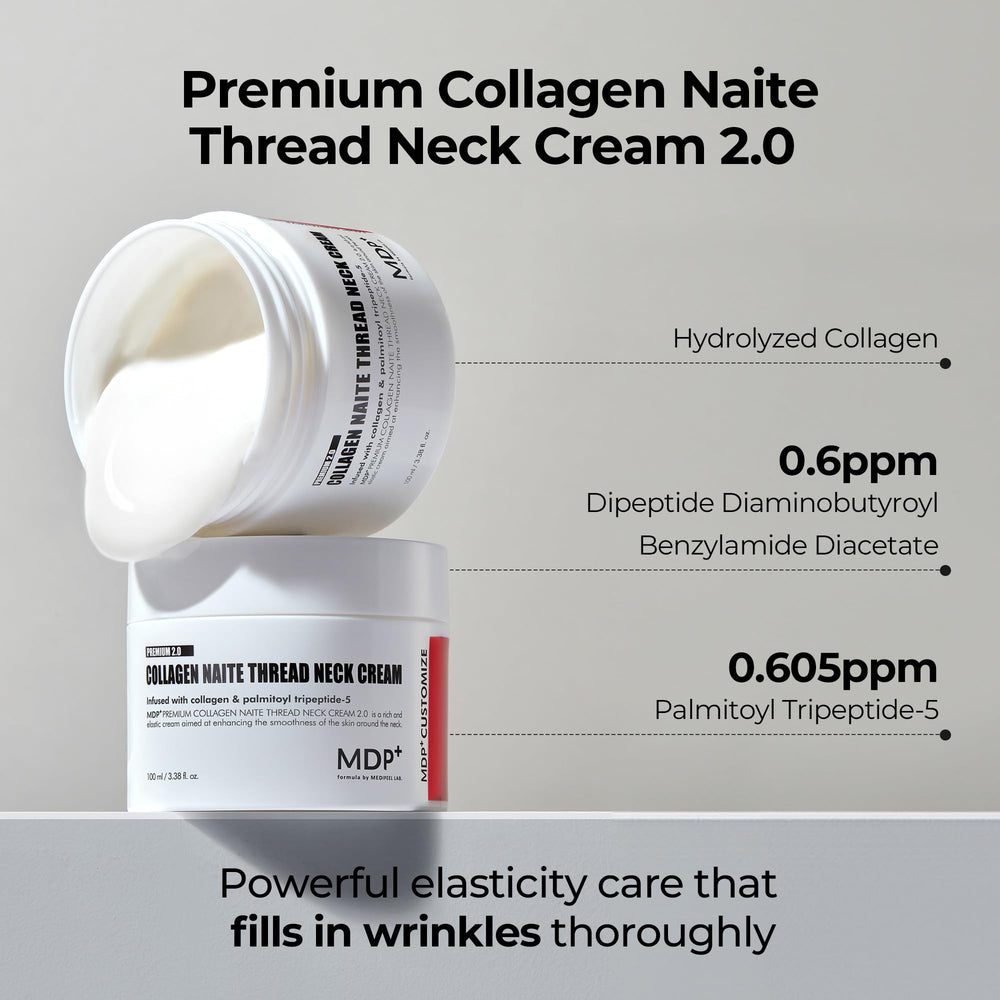MDP Neck Cream texture close-up highlighting smooth application and lifting potential.