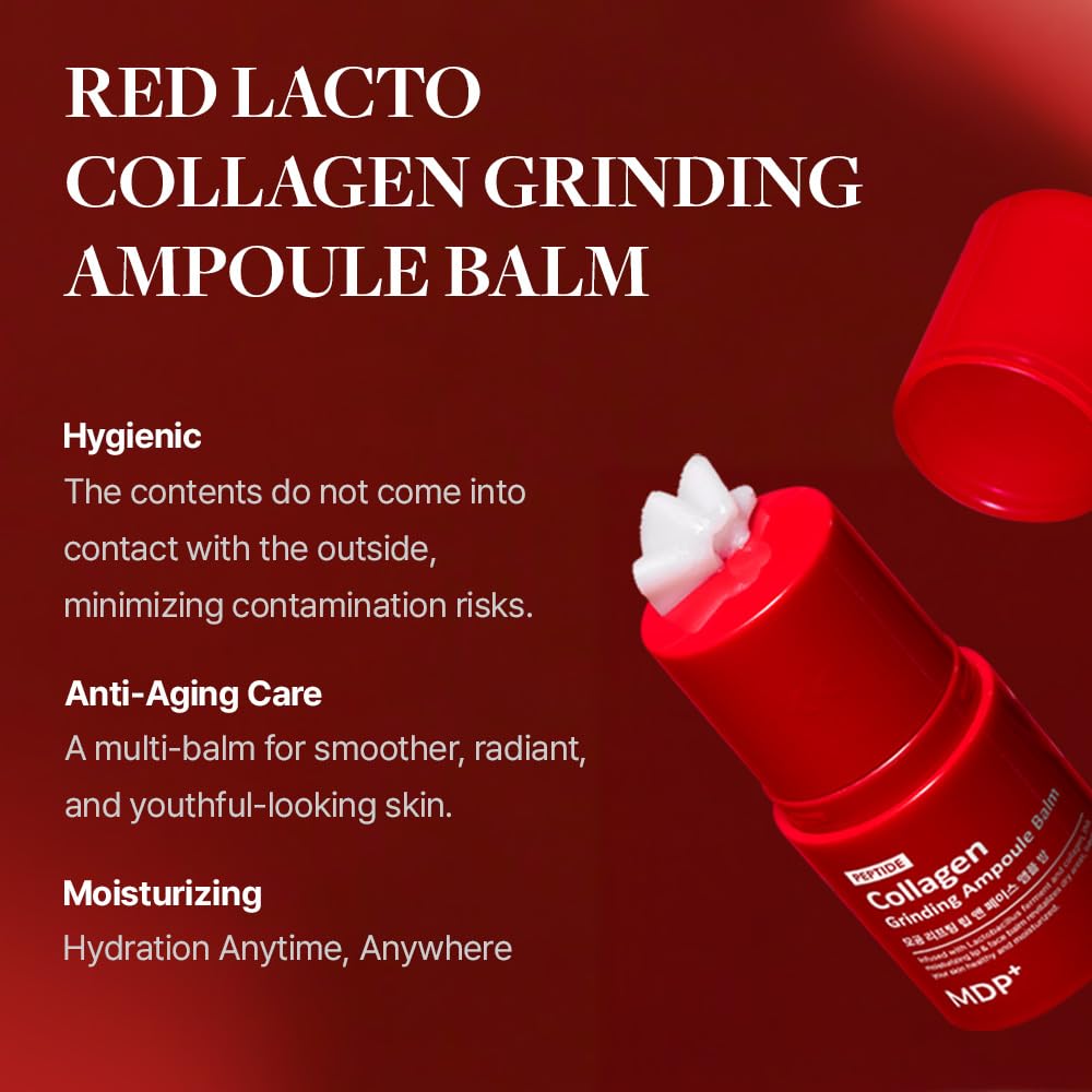 MDP Red Lacto Collagen multi balm stick close-up highlights creamy texture for targeted care.