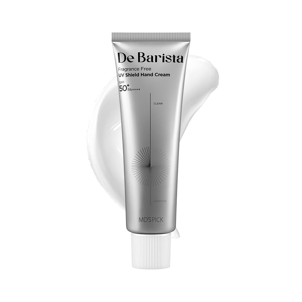 MD'S PICK De Barista Sun Shield Hand Cream bottle-pour provides SPF50+ sun protection.