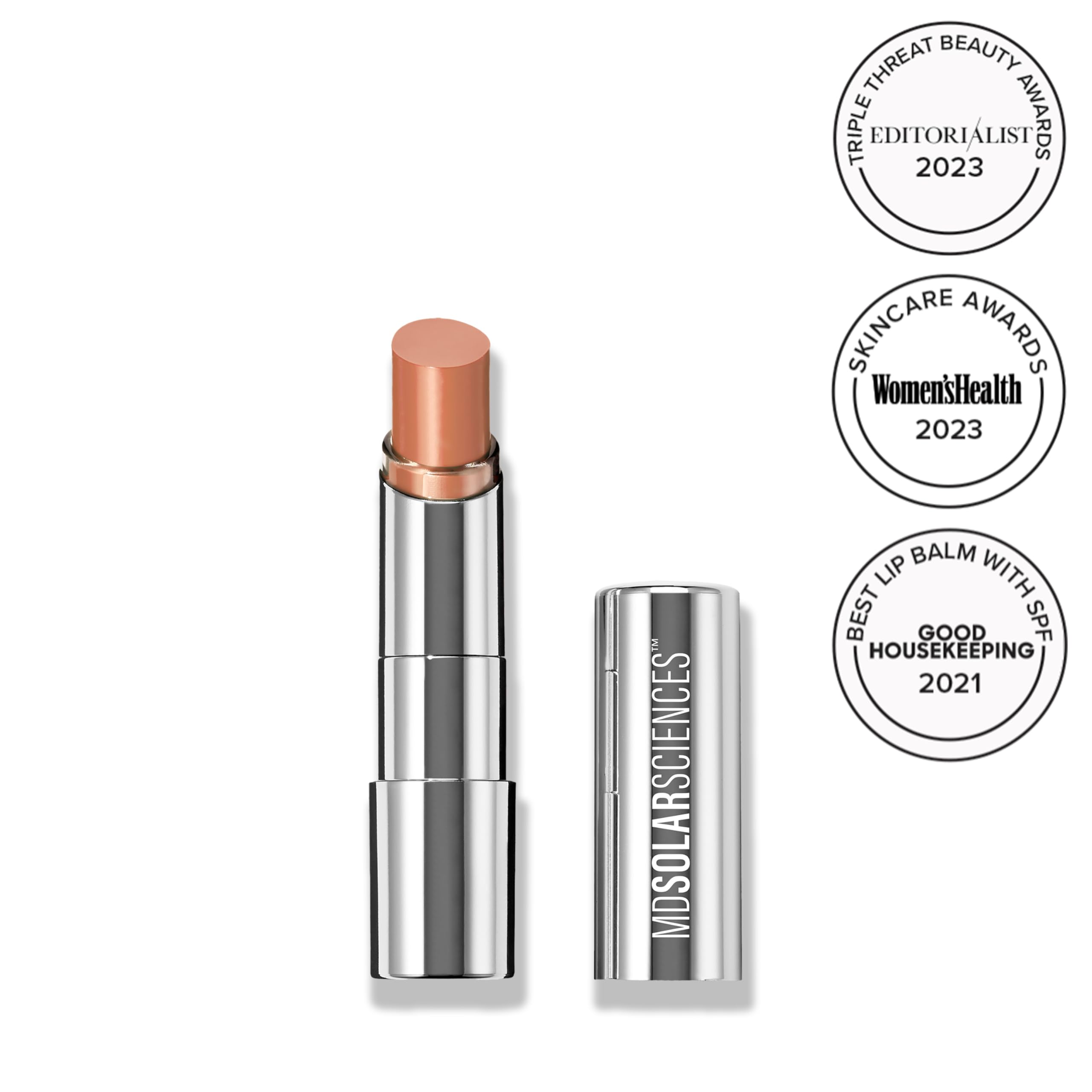 MDSolarSciences SPF 30 lip balm during application showing smooth glide and protection.
